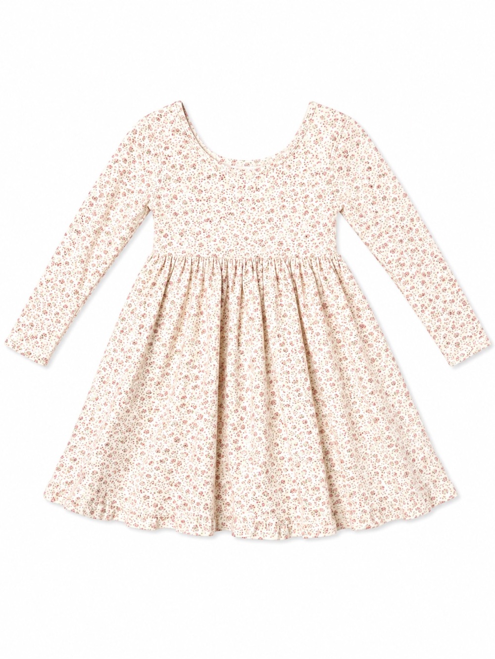 Jamie Kay Girls' Long-Sleeve Floral Twirl Dress - Cream with Pink Flower Print